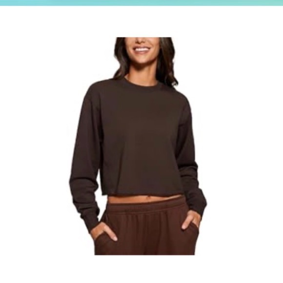 CRZ YOGA Tops - CRZ YOGA Cropped Crewneck Sweatshirt in Chocolate Brown